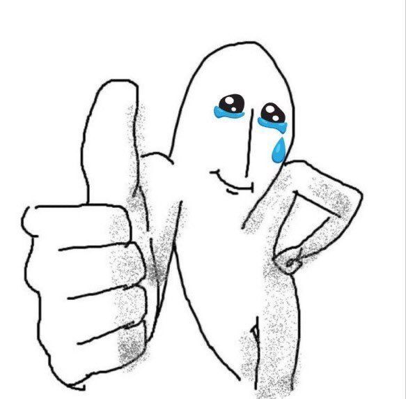 a drawing of a cartoon character giving the thumbs up sign with his hand and thumb down