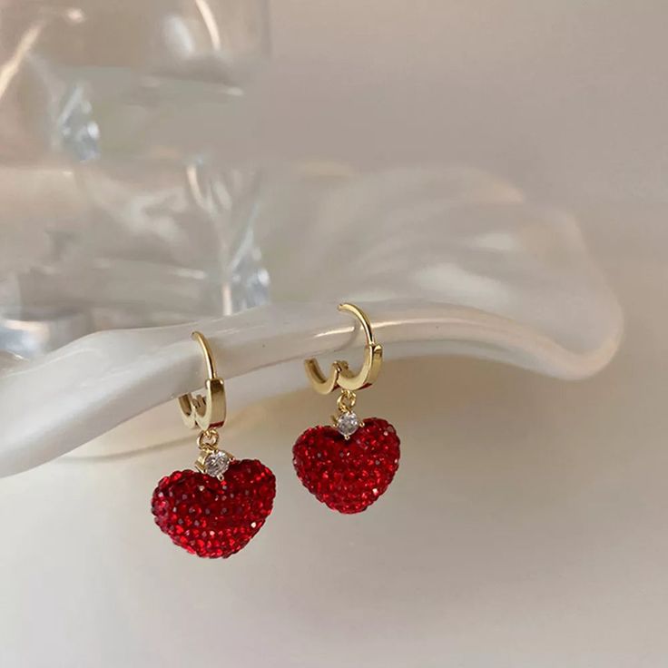 Style: 1 Red Heart Pendant, American Party, Cheap Earrings, Earring Trends, Heart Pendant Gold, Jewelry Luxury, Party Earrings, Button Earrings, Earring Type