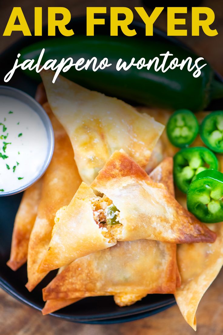 an air fryer appetizer with jalapeno - wontons on the side