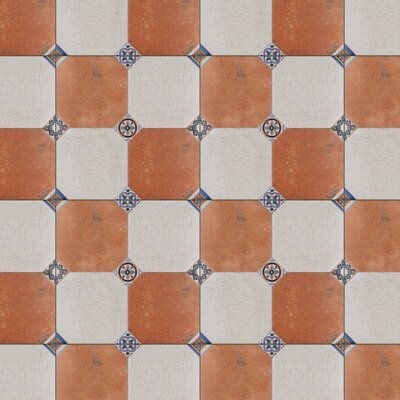 an orange and white checkered tile pattern with blue accents on the bottom right corner