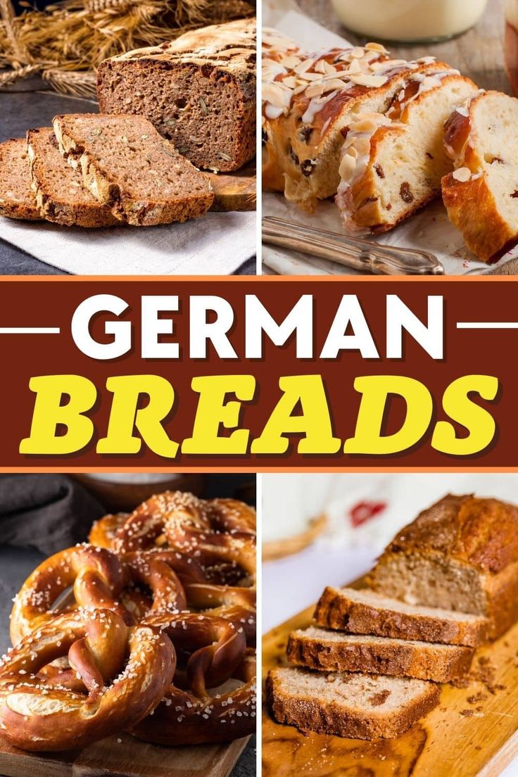 german breads and pretzels collage with text overlay