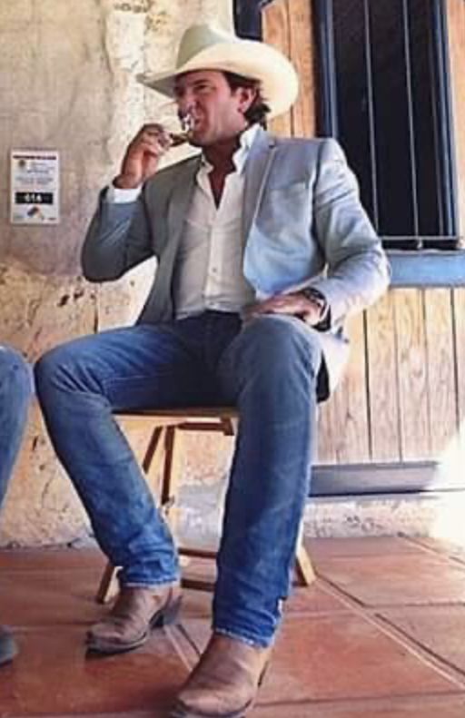 Classy Country Outfits Men, Cowboy With Blazer Men, Mens Western Sports Coat And Jeans, Men’s Western Suits, Tan Cowboy Hat Outfit Men, Cowboy Boots Wedding Guest Men, Southern Clothes Men, Mens Western Style Wedding, Cowboy Semi Formal Outfit Men