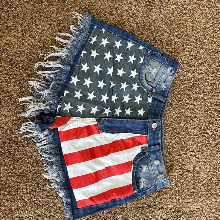 Nwot Ordered Online And They Say Xl But Definitely Are More Like A Medium Cute July 4th Outfits, Casual American Flag Print Shorts For Spring, American Flag Print Cotton Bottoms For Memorial Day, Casual Flag Print Jean Shorts For Summer, American Flag Cotton Bottoms For Memorial Day, Casual Flag Print Jean Shorts For Spring, Casual Red Bottoms With American Flag Print, American Flag Print Cotton Jean Shorts For Spring, Casual American Flag Cotton Bottoms