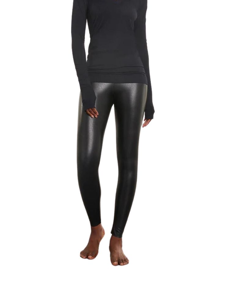 Commando’s Faux Leather Leggings are your perfect style solution! With a unique internal smoothing waistband, these leggings will keep you looking confidently fabulous even after hours of wear. Enjoy the luxuriously soft faux leather feel with the added benefit of four-way stretch and recovery. Look and feel your best! Fabric Four-way stretch faux leather leg (55% polyurethane, 44% viscose, 1% elastane), waistband (72% nylon, 28% elastane) Four-way stretch and recovery Signature internal smoothi Sleek High Stretch Black Leather Pants, Sleek High Stretch Leggings For Night Out, Sleek Stretch Faux Leather Leggings, Leather Leggings For Night Out, Solid Leather Leggings For Night Out, High Stretch Leggings For Night Out In Fall, Sleek Solid Leather Leggings, Versatile High Stretch Leggings For Night Out, Fall Leather Pants With Elastane For Workwear