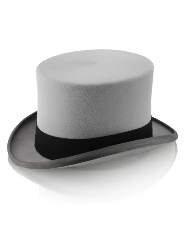 Traditional grey wool felt top hat with a 5¼ inch crown and black morning band. This traditional gentlemen’s top hat is suitable for all formal events; from weddings to a day at the races. Please note: This item may be exchanged but is non refundable. Please call our customer service team for further information. Black Tie Tuxedo, Boys Waistcoat, Tweed Overcoat, Tweed Hat, Harris Tweed Jacket, Burgundy Tuxedo, Tuxedo Shoes, Moss Bros, Tweed Waistcoat