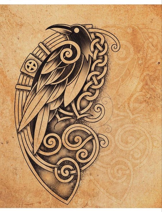 a drawing of a bird sitting on top of a piece of paper with intricate designs