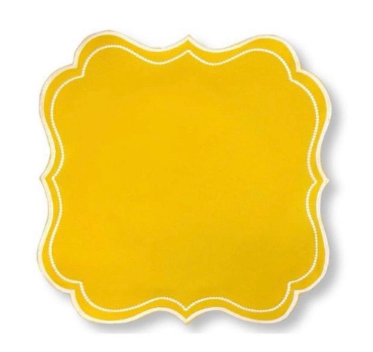 a yellow plate with a white border around it