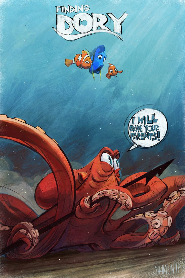 an octopus is swimming in the ocean with other cartoon characters around him and his name dory on it