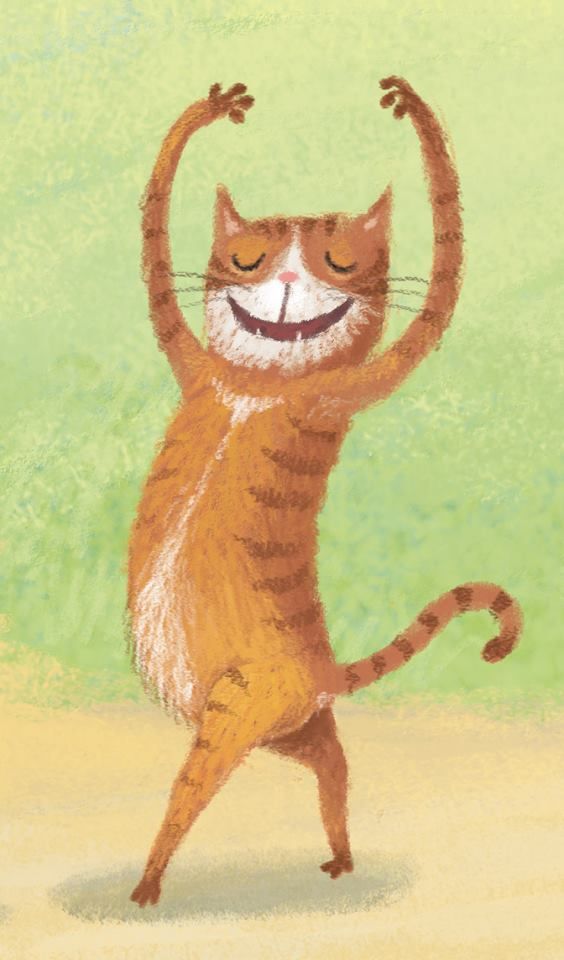 a drawing of a cat with its arms in the air