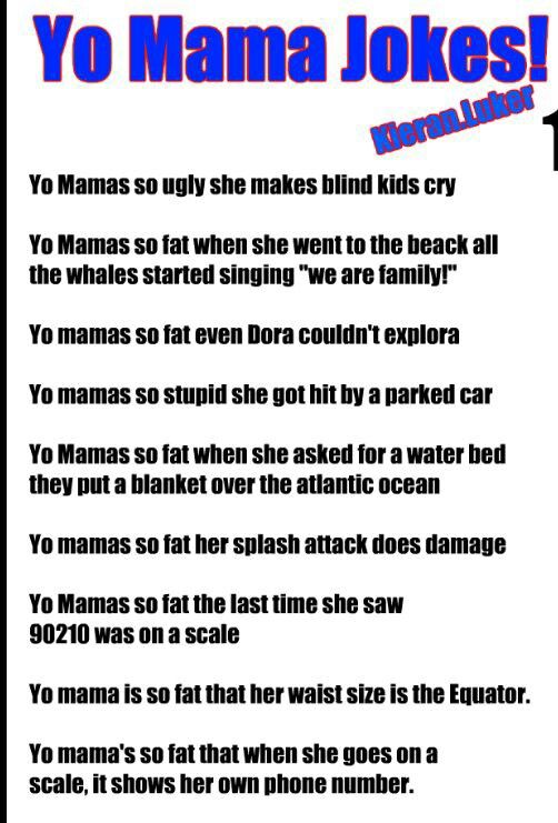 a poster with the words yo mama jokes on it