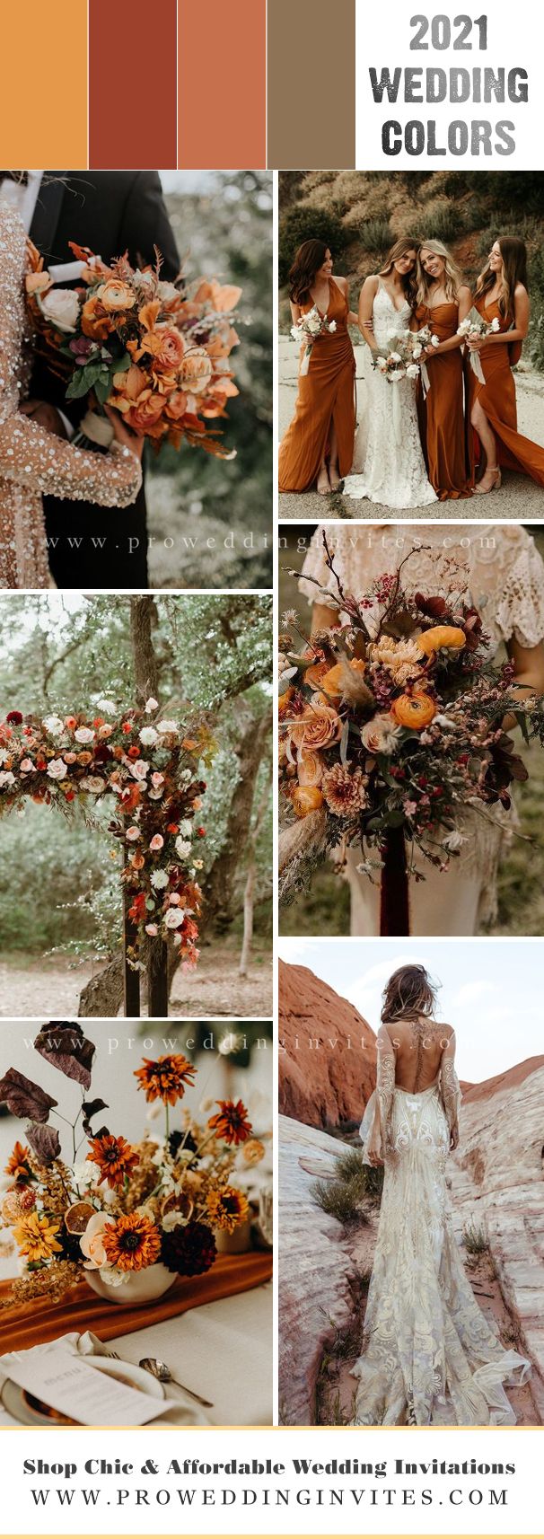 the wedding color scheme is orange and brown