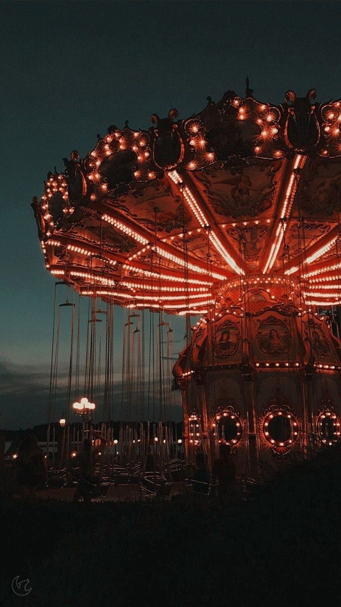 a merry go round at night with lights on it