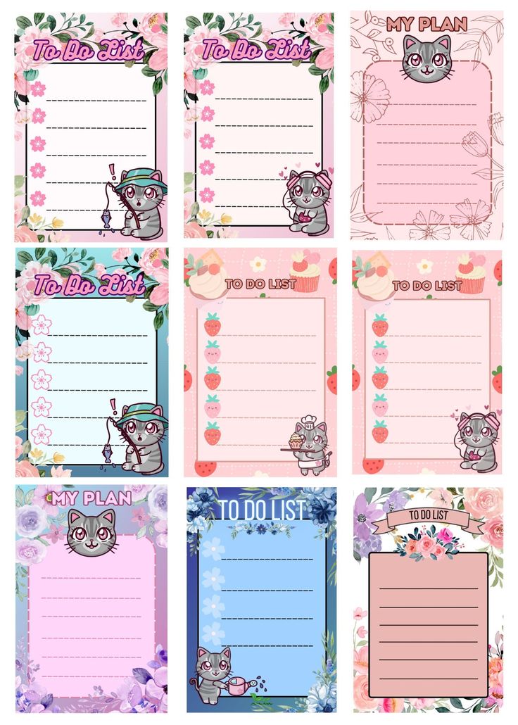 the printable to do list is shown in pink, blue and green colors with flowers