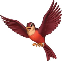 a cartoon bird flying with its wings spread