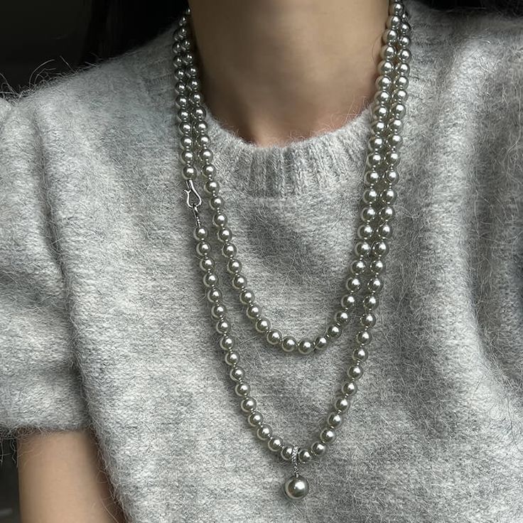 Gray Glare Pearl Multi-Way Necklace  Buy at Khanie Grey Jewelry, Sweater Necklace, Grey Pearl Necklace, Layered Pearl Necklace, Wear Pearls, Gray Necklace, Sweater Chain, Long Pearl Necklaces, Buy Necklace