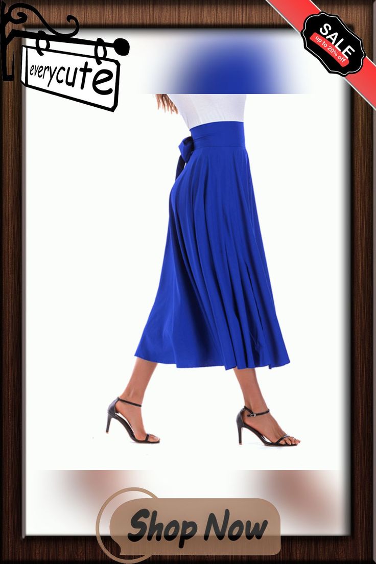 Blue High Waisted Swing A-line Maxi Skirt Blue Full Maxi Skirt For Summer, Elegant Blue Pleated Skirt For Summer, Elegant Blue Maxi Skirt For Summer, Elegant Blue Pleated Skirt For Spring, Blue Pleated Skirt For Spring Workwear, Blue Long Pleated Skirt For Spring, High Waist Pleated Culottes For Summer, Blue Flared Bottoms With Lined Skirt, Blue Midi Skirt With Comfort Stretch