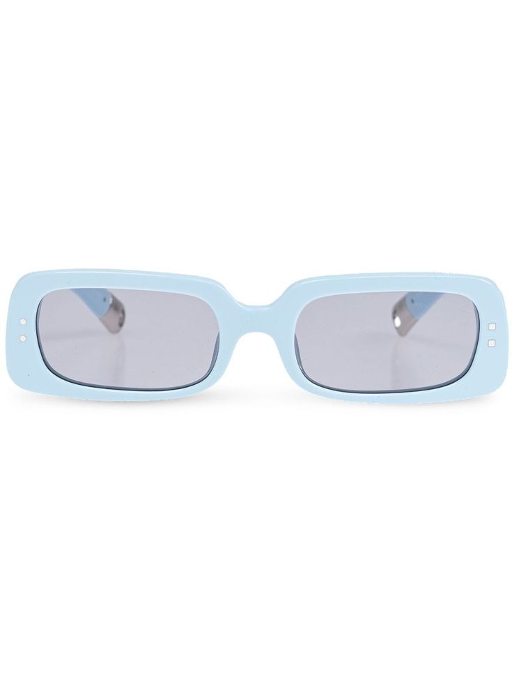 light blue grey tinted lenses UV protection rectangle frame logo print at the arm straight arms curved tips These glasses come with a protective case. Frame Logo, Aviator Watch, Balenciaga Track, Office Bag, Rectangle Frame, Balenciaga Triple S, Fine Watches, Custom Watch, Summer Beach Wear