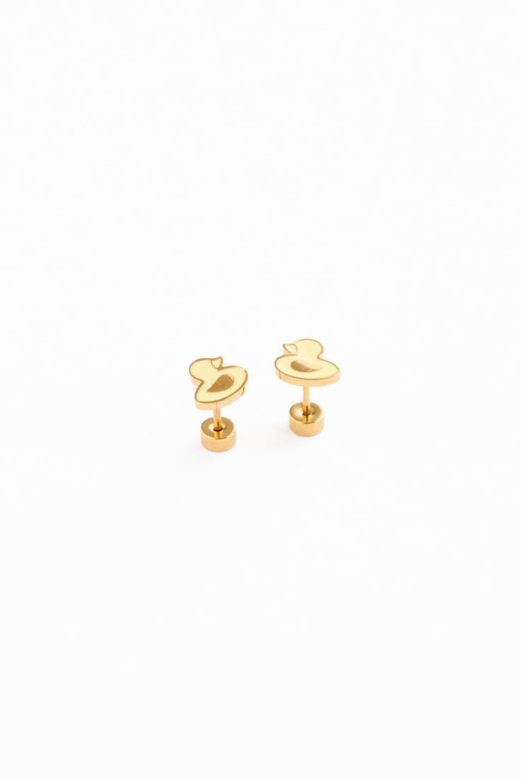 The Pip Pop Ducky stud earring is Hypoallergenic 18k gold and enamel Duck earring with a flat screw back. Designed for babies, toddlers, kids, teens, and adults, these earrings offer fun style and comfort. They are waterproof, tarnish proof and perfect for sensitive ears. Playful Gold Hypoallergenic Earrings, Playful Hypoallergenic Gold Earrings, Playful Gold Earrings, Playful Gold Earrings As A Gift, Playful Gold Earrings For Gift, Kids Earrings, Hoop Earring Sets, Fun Style, Hypoallergenic Earrings