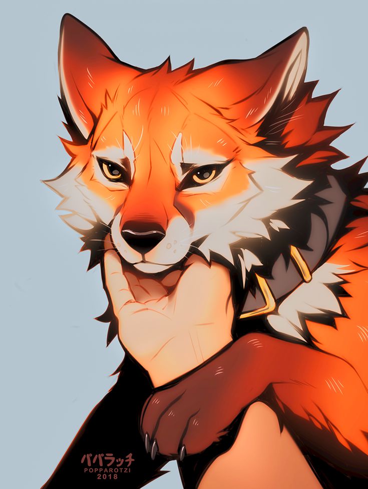 a drawing of a fox with an arm around it's neck