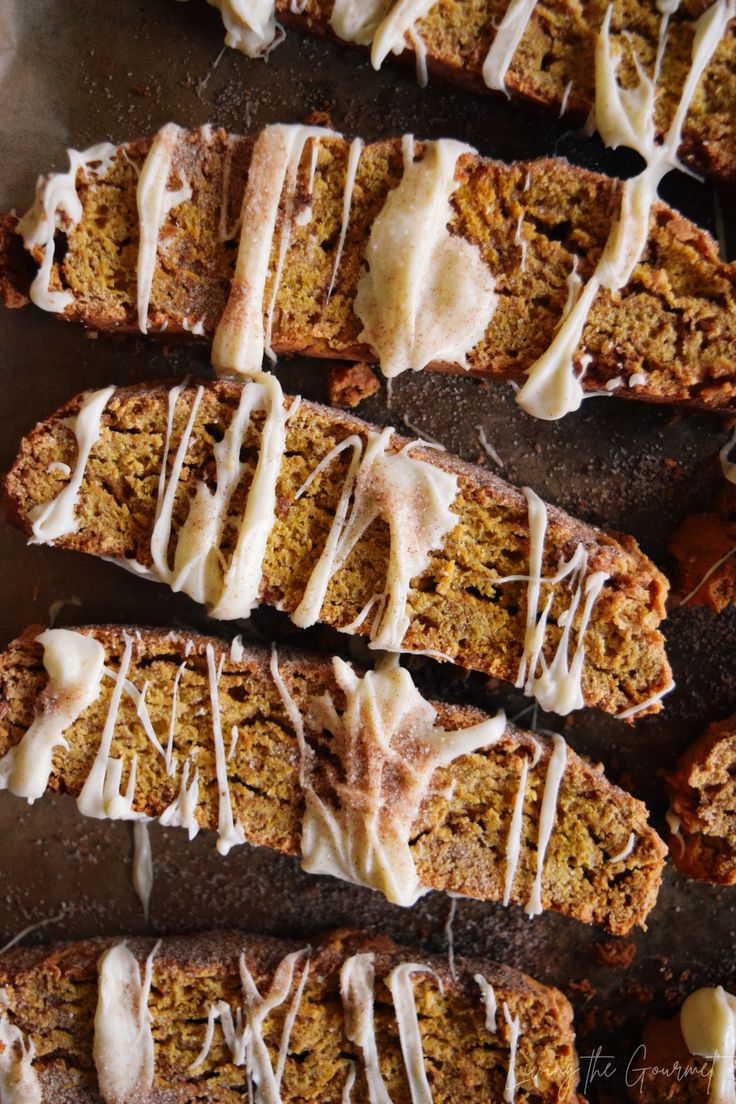 slices of carrot bread with icing drizzled on top