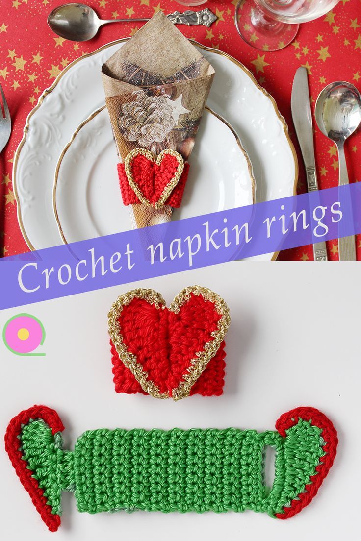 two crocheted napkin rings sitting on top of a plate next to each other