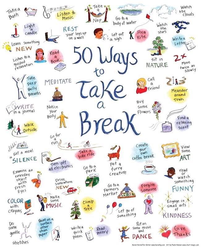 50 Ways to Take a Break - Chart Magic When Youre Feeling Down, Health Fair, Ra Ideas, Miracle Morning, Study Methods, Study Inspo, Group Therapy, Sensory Processing, Bee Crafts