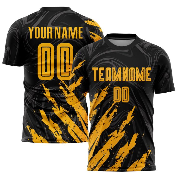 a black and yellow soccer jersey with the number 00 on it