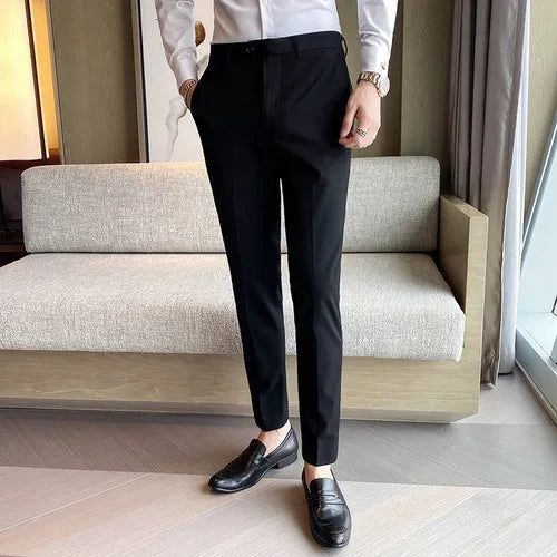 SPECIFICATIONS Material: Polyester Applicable Season: Spring and Autumn Style: Smart Casual Applicable Scene: BUSINESS Front Style: Flat Pant Closure Type: Zipper Fly Gender: MEN Item Type: Suit Pants Elegant Ankle-length Pants For Wedding, Fitted Black Pants For Wedding, Formal Non-stretch Dress Pants, Fitted Ankle-length Wedding Pants, Fitted Suits With Trousers For Parties, Elegant Dress Pants For Wedding, Elegant Black Bottoms For Wedding, Elegant Full-length Dress Pants For Wedding, Non-stretch Party Dress Trousers