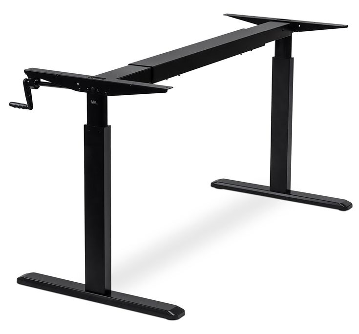 a black computer desk with two legs and a laptop on it's side, viewed from the front