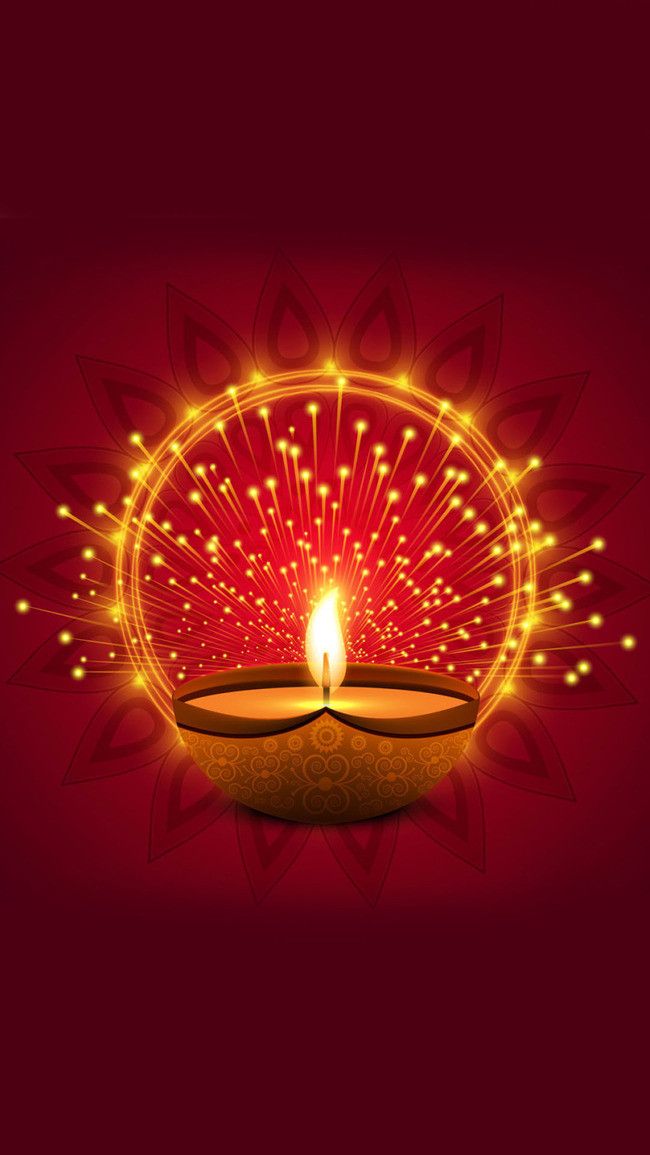 a lit diya on a red background