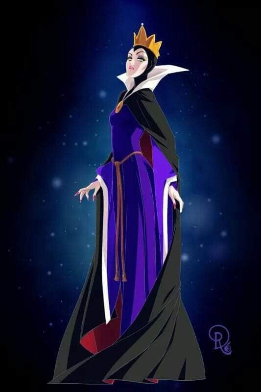 the evil queen from disney's sleeping beauty is standing in front of a dark background