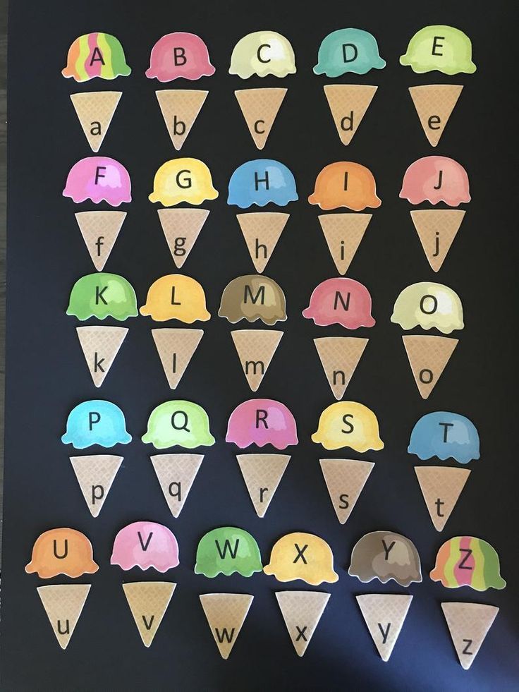 an ice cream cone alphabet poster with the letters and numbers on it, in front of a black background