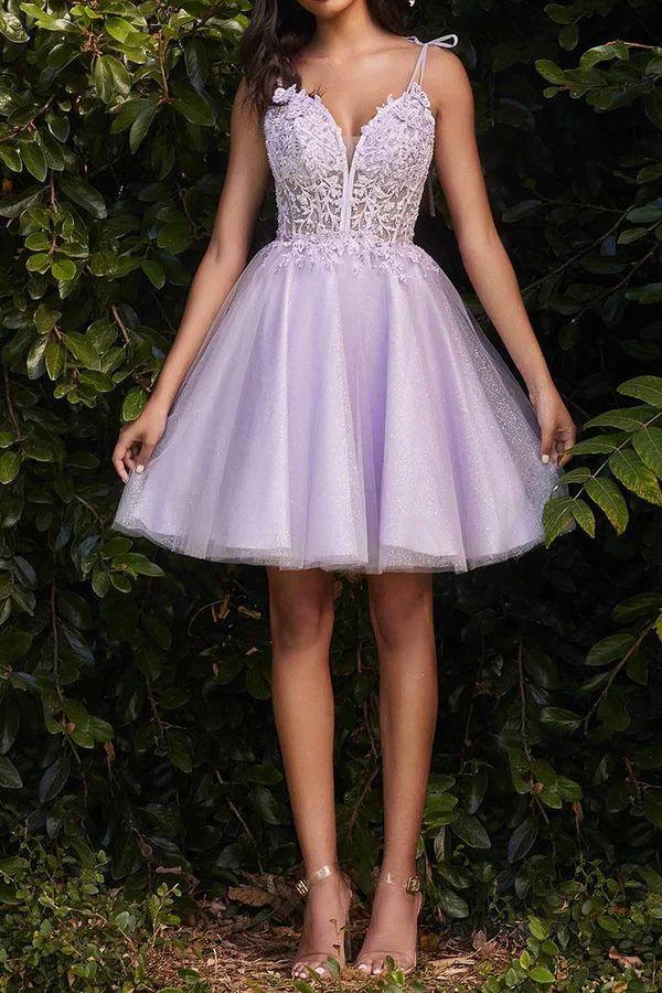 A-line V-neck lace sticker cute Homecoming Dresses Homecoming Formal Dresses, Cute Homecoming Dresses, Red Homecoming Dresses, Pink Homecoming Dress, Dresses Beautiful, Mother Wedding Dress, Evening Dresses Cocktail, Short Homecoming Dress, Lilac Dress