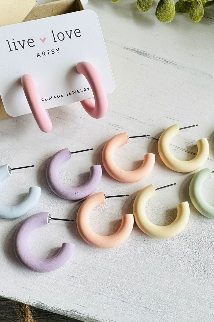 Spring Polymer Clay Hoop Earrings | Easter Colors | Titanium, 18k Gold Plated, Stainless Steel Posts Easter Clay Earrings, Summer Clay Earrings, Spring Polymer Clay, Polymer Clay Hoop Earrings, Clay Hoop Earrings, Clay Earring Ideas, Clay Flower Jewelry, Diy Wire Earrings, Polymer Clay Flower Jewelry