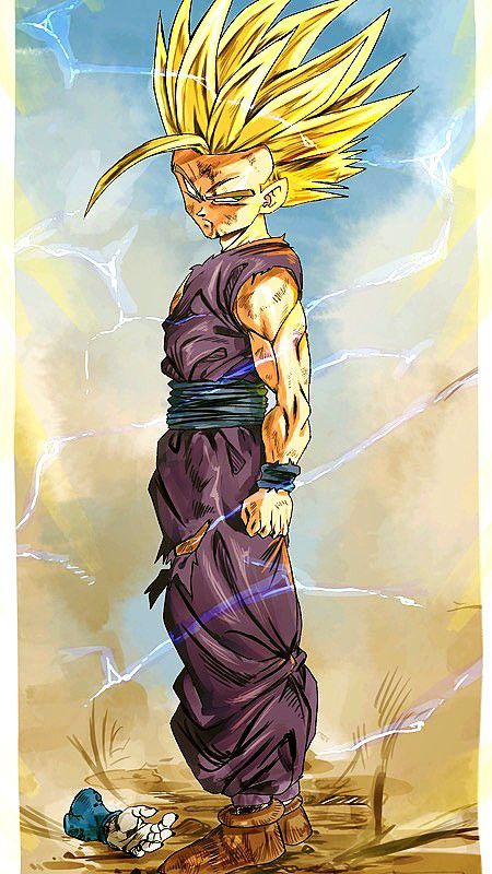 a drawing of the character gohan from dragon ball zoroe, with his hair in