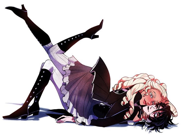 an anime character laying on the ground with her legs spread out and feet up in the air