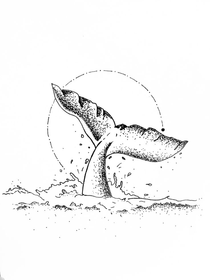 a drawing of a whale's tail sticking out of the water