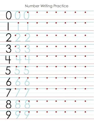 the number writing practice sheet with numbers and letters on it, as well as an image of