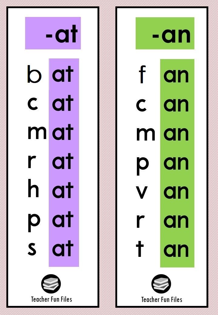 two bookmarks with the words in different colors and letters on one side, each containing an