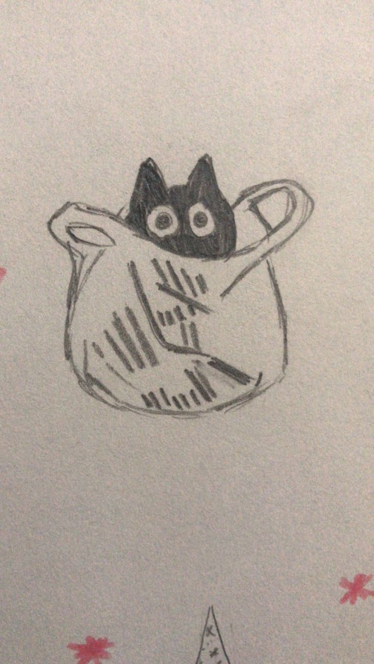 a drawing of a cat in a bag