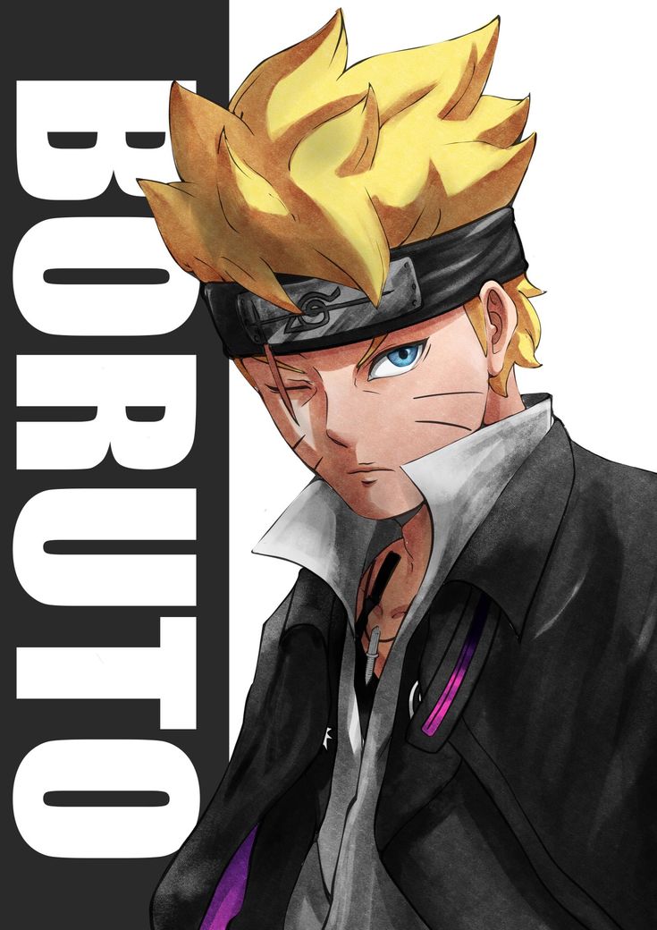 an anime character with blonde hair and blue eyes wearing a black jacket, standing in front of