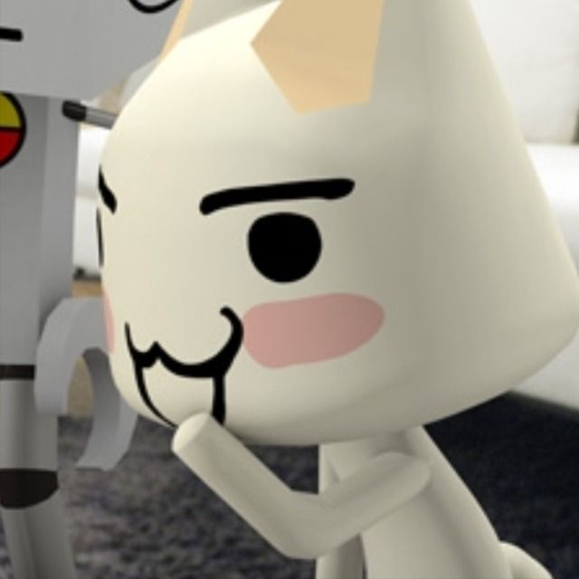 an animated cat standing in front of a white robot with its head turned to the side