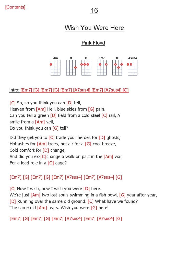 the guitar chords for pink floyd's song, wish you were here