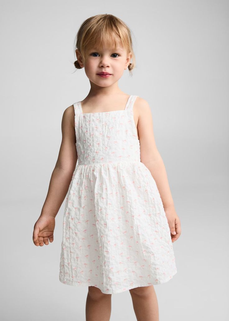 Printed cotton dress - Girls | Mango Kids USA Toddler Girl Clothes, Short Design, Frocks For Girls, Design Square, Printed Cotton Dress, Palm Tree Print, Kids Set, Mango Kids