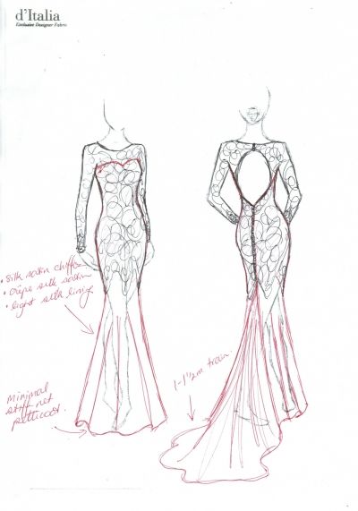 a drawing of a dress with long sleeves and an open back