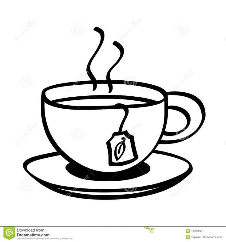 a cup of coffee on a saucer with a tea bag in the front and side