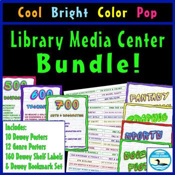 the library media center bundle includes several books, games and activities to help students learn how to