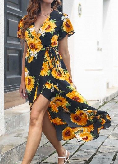 Color:Black;Size:XL;Package Contents:1 X Dress;Occasion:Other;Style:Casual; Wedding Getaway, Sunflower Dress, Flounced Dress, Split Dress, Vacation Dresses, Tropical Wedding, Ruffled Maxi Dress, Floral Print Shorts, Festival Dress