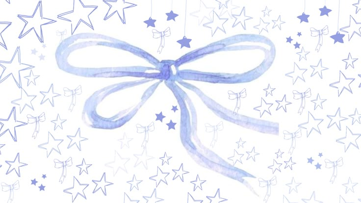 a drawing of a blue bow with stars in the background