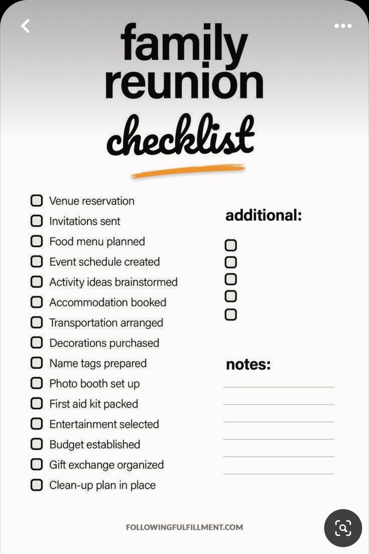 the family reunion checklist is shown in black and white